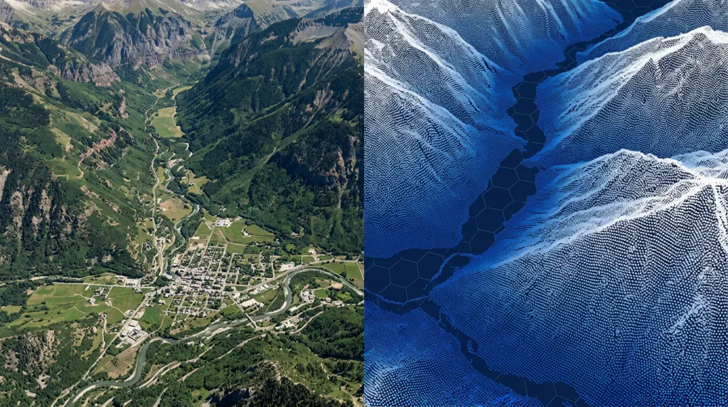 Classified airborne LiDAR terrain with ground, vegetation and buildings