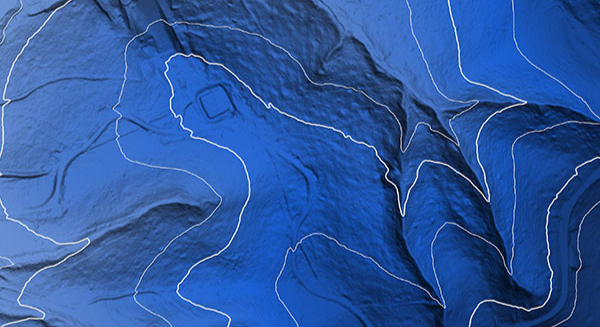 Digital elevation model with contours