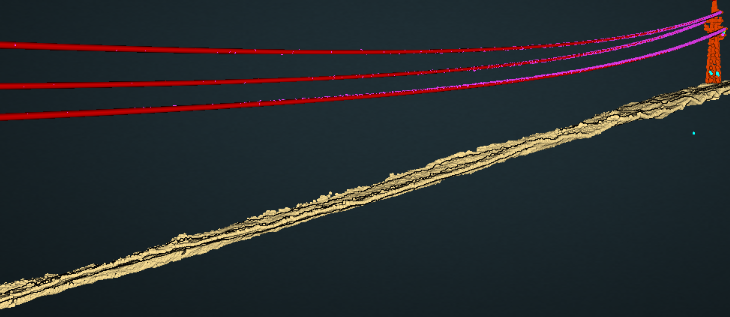 A classified point cloud, enhanced with wire vectors.