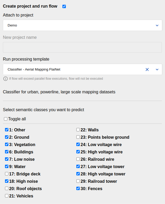 Selecting classes for classification output.