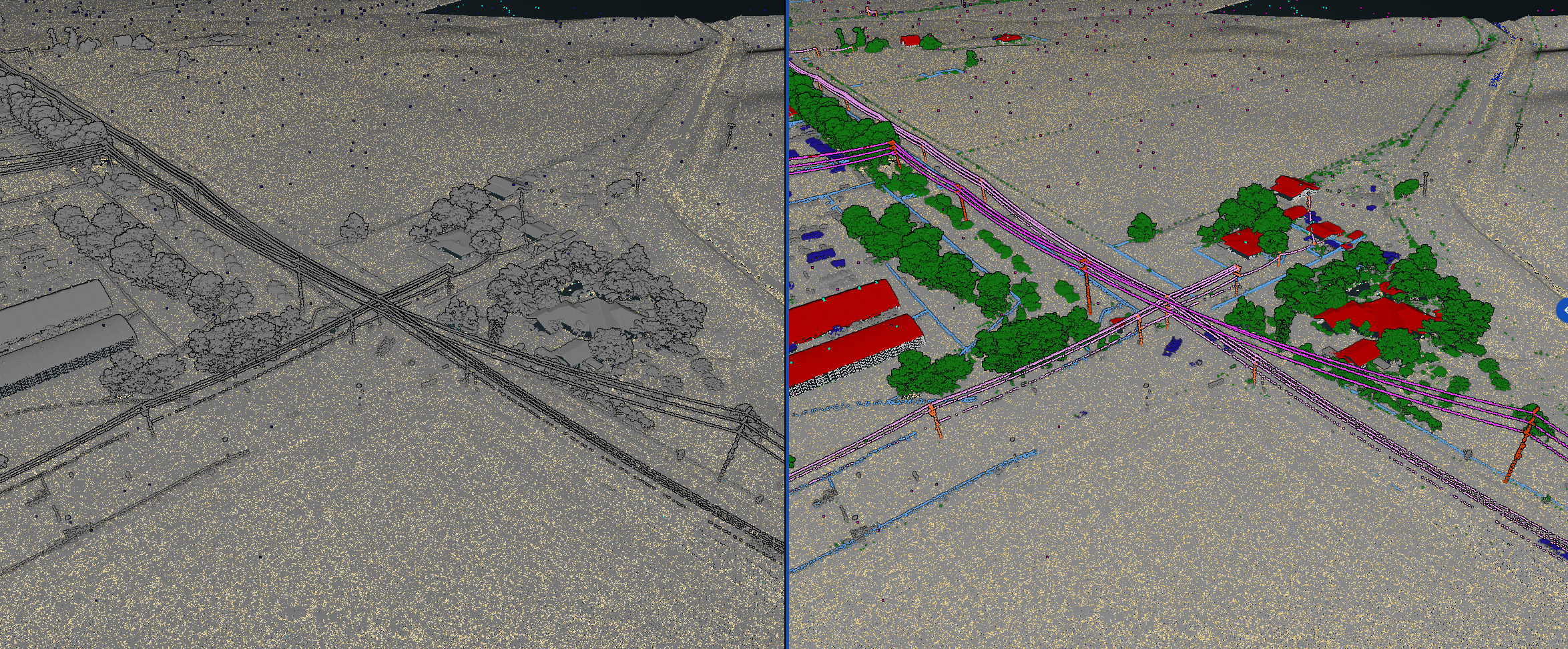 Left: Original classification; Right: Flai classification with conditional remapping that retains the input Ground class and routes Flai Ground to class 1.