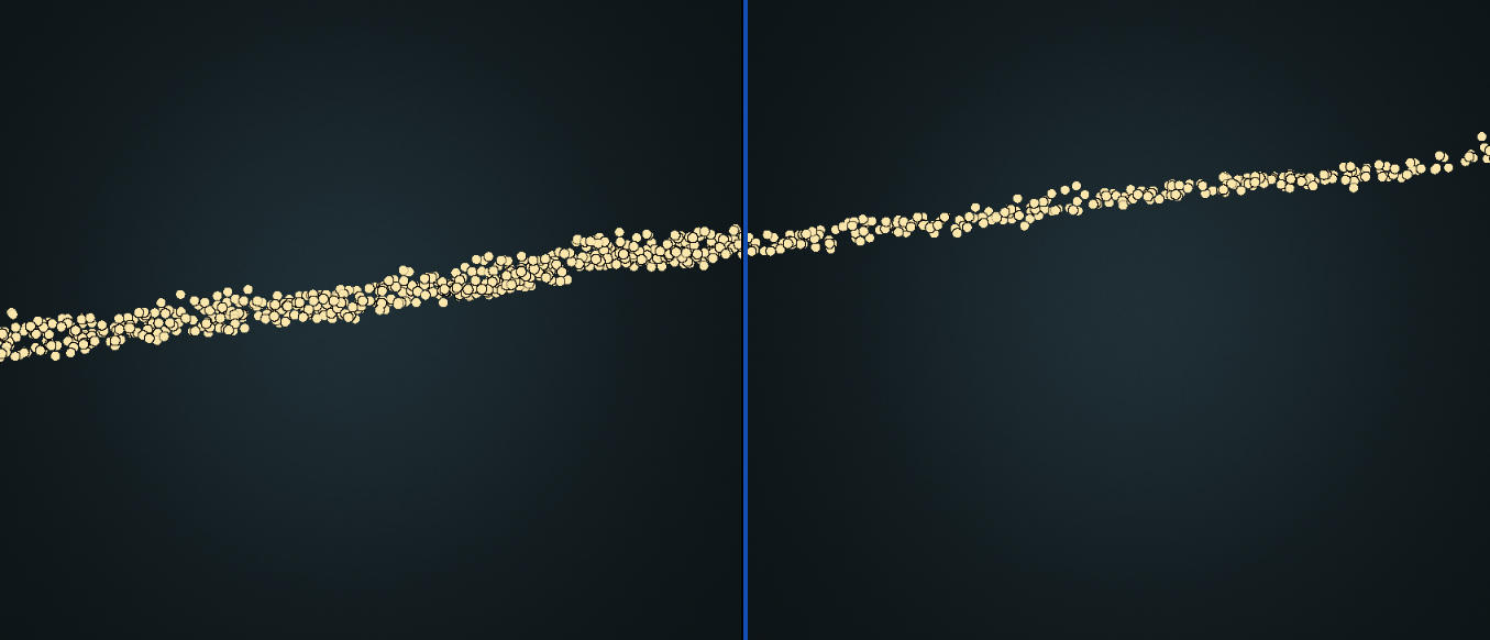 Figure 4: The left side shows the ground points before the Morphological Filter was used. On the right is the ground after the filter has been used.