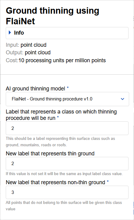 Figure 6: Example of configuration panel for FlaiNet ground thinning