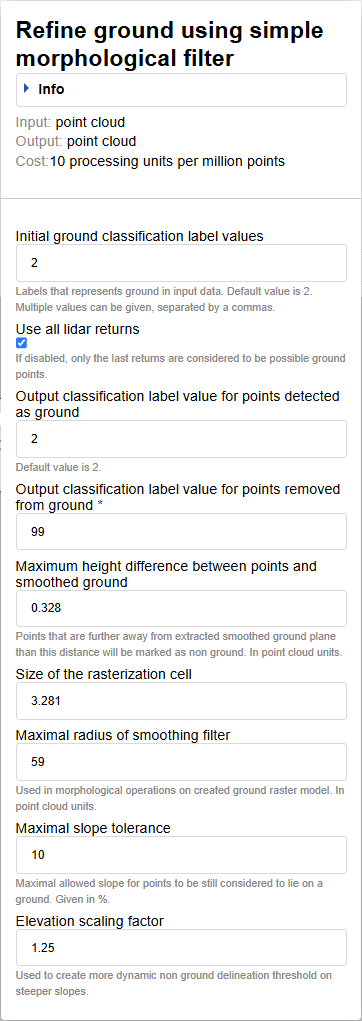 Figure 4: Example of parameters used for datasets with units in feet
