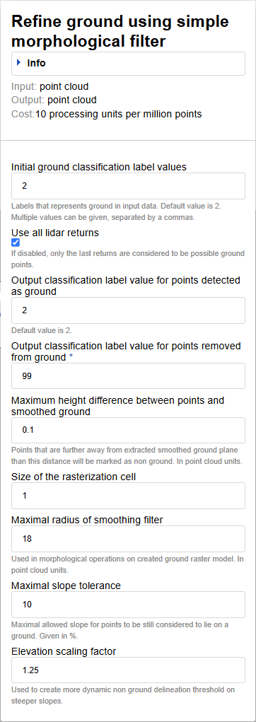 Figure 3: Example of parameters used for datasets with units in metres