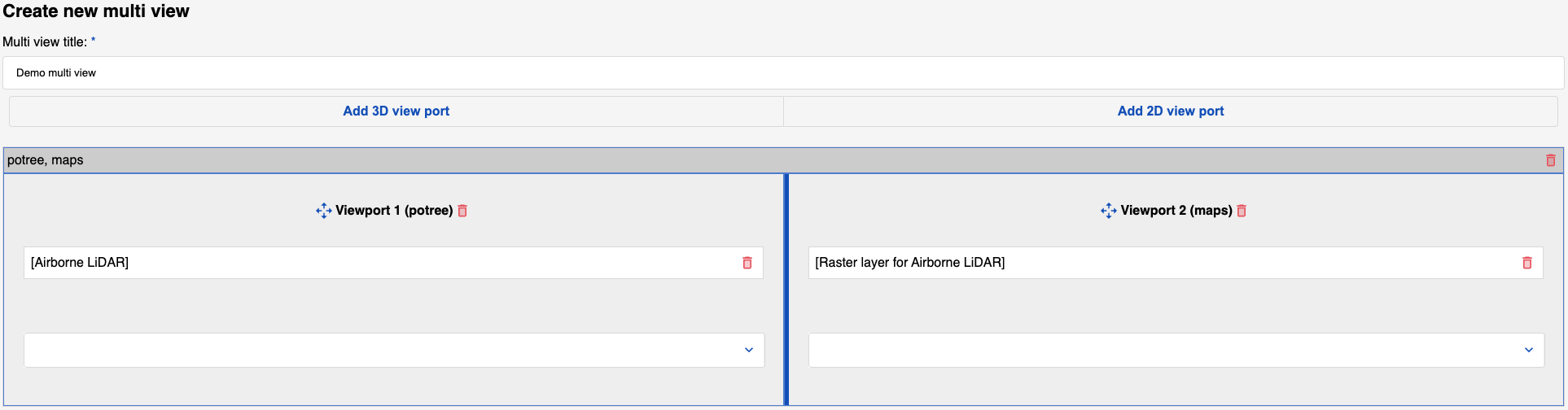 xample of viewport configuration, selecting one 3D and one 2D viewport