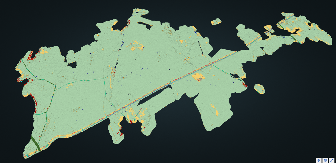 Segmented LiDAR point cloud cropped according to the specified area of interest.