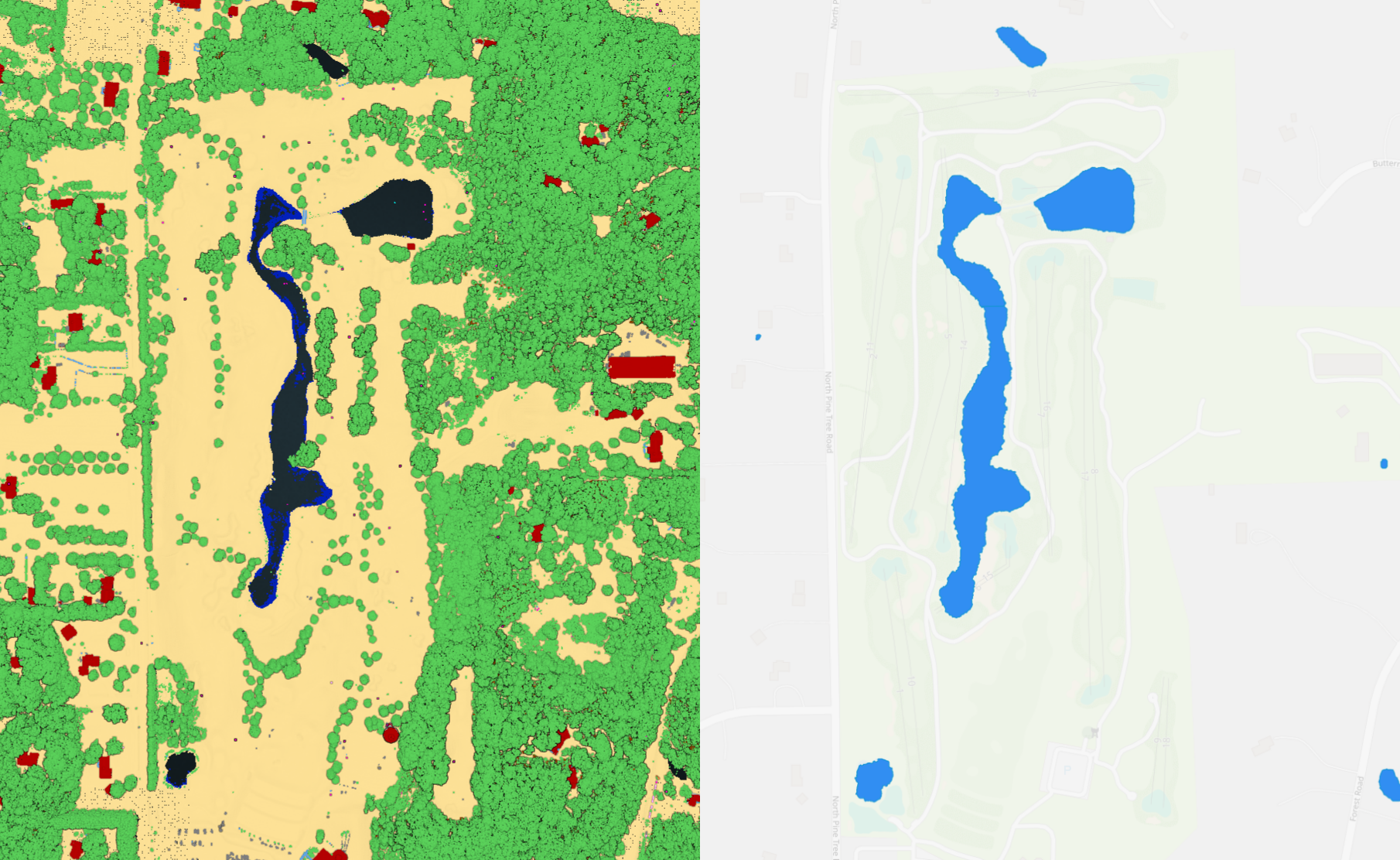 Water bodies detection, vectorization